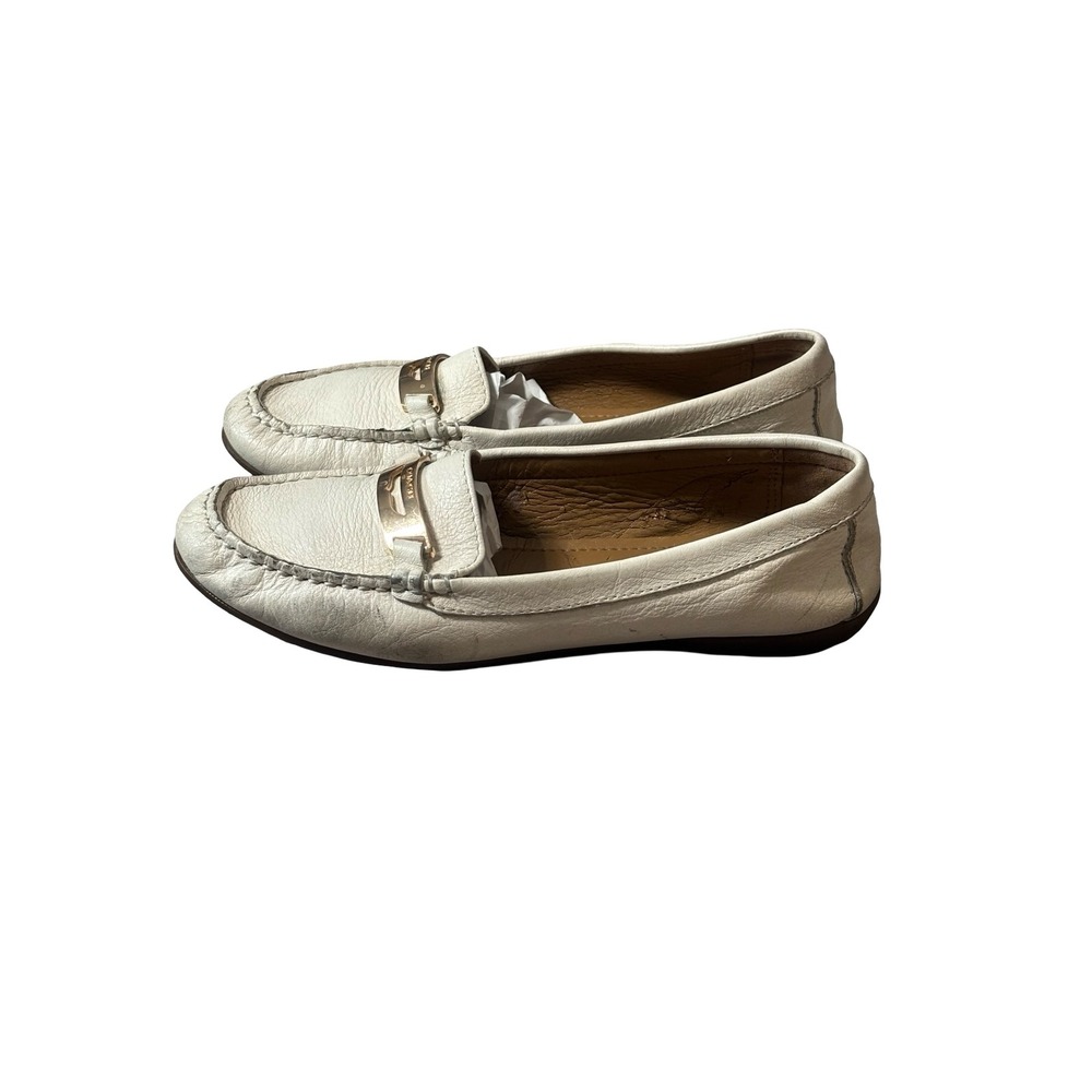 Coach Olympia White Pebble Leather Loafers Size 6.5B Gold Hardware Flats